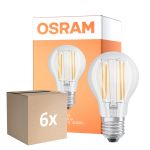 Opakowanie 6x Osram LED Superstar E27 Gruszka Włókno Przezroczysty 7.5W 1055lm - 940 Zimna Biel | Najlepsze Renderowanie Kolorów - Ściemnianie - Zamienne 75W