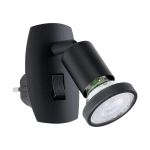 Eglo Światło Ścienne Parrini Lamp Z Wtyczka Czarny 4.5W 345lm - 830 Ciepła Biel | IP20 - W Tym 1x GU10